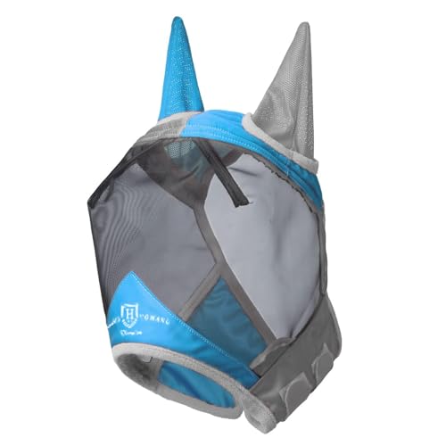 Pro Luminous Horse Fly Mask Standard with Ears UV Protection for Horse Azure Blue (Azure Blue/Silver / Small (Yearling))