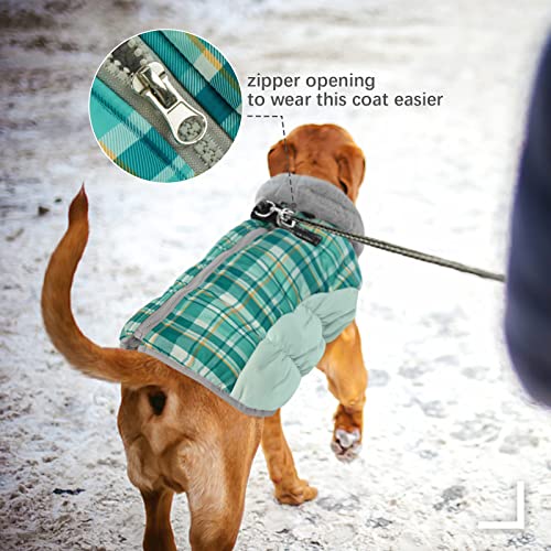 Dog Jacket for Large Dogs Warm Dog Jackets with Harness Built in (Green Plaid / XL(chest:30in）)