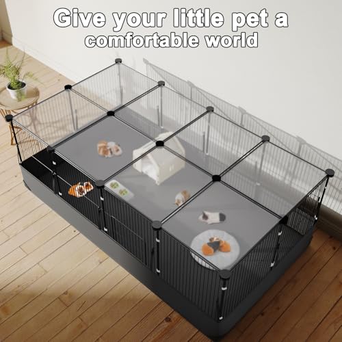 Guinea Pig Cage with Top Cover & 12 Panels (12 Panels-with roof / Black)