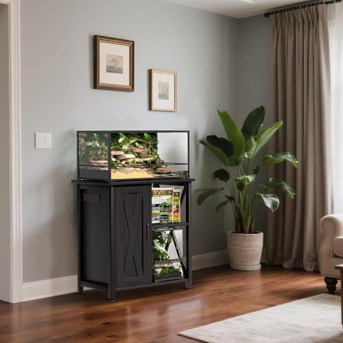 45 67 Gallon Reptile Tank Stand with Power Outlet (24x18"-46-67 Gallon / Black)