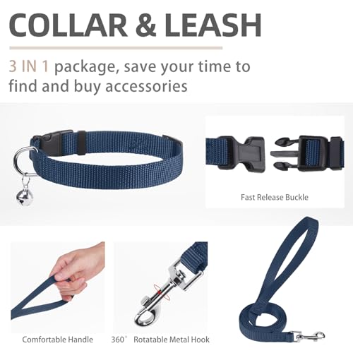 Dog Harness Collar and Leash Set No Pull for Small Medium Sized (Solid NavyBlue / S (CHEST 14.5"-16"))