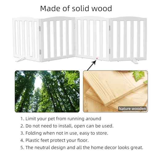 Foldable Freestanding Indoor Dog Gate for House Wood White Long Pet Gates Dog Fence for Stairs Puppy Gates for Hallways (White / 【4 Panels】80''w X 32''h)