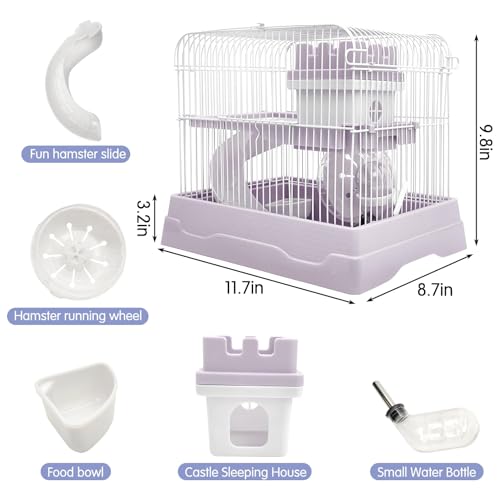 2 Tier Dwarf Hamster Cage (M: 11.7x8.7x9.8in / Gray)