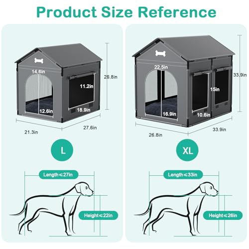 27.6" Dog House Indoor Outdoor Dog Kennel Tent Bed (Grey / L: 27.6"L x 21.3"W x 26.8"H)
