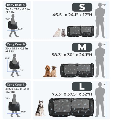 2-in-1 Dog Playpen 58''Pop Up Cat Pet Playpen, Assembly-Free Indoor Outdoor Kitten Enclosure, Breathable Cat Cage Portable Puppy Tent Crates,Spacious Kennel for Small Animals, No Confinement Feel(M) (Black Mesh / M, 58.3"L x 30"W x 24.1"H)