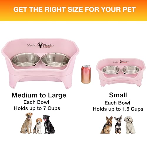 Express Mess Proof Dog Bowls Elevated for Small Breeds Under 15 Lb (Small w/ Standard Bowls / Pink)