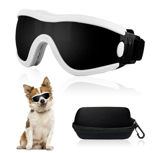 Dog Goggles Small Breed Dog Sunglasses Doggy UV Protection Glasses (White Frame Black Lens)