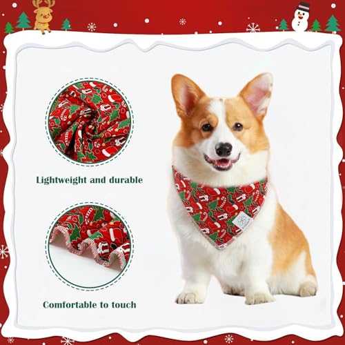 Christmas Dog Bandanas & Matching Scrunchie Set Green Red Dog Scarf Bibs Pet Bandana with Bow Tie for Medium Large Dogs Owner Mom Winter (red green xmas / Large)