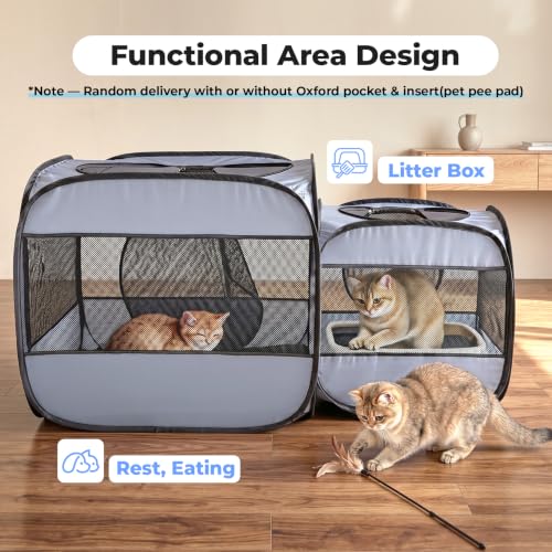 2-in-1 Dog Playpen Portable Cat Playpen, Non-Separable, No Assembly (Gray / Combo, 54"x 31.5"x 27.6"H)