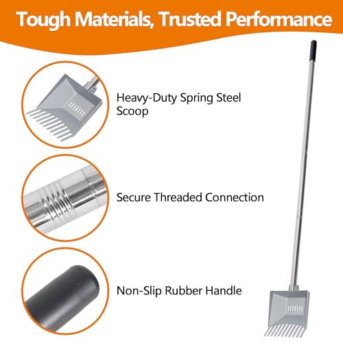 Heavy Duty Pooper Scooper 66in Tempered Spring Steel Scoop Long Stainless Steel Handle Dog Pooper Scooper for Large Dogs Outdoor Pet Waste Removal Shovel