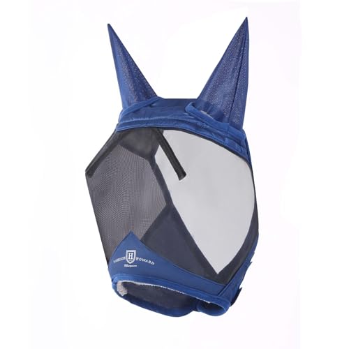 CareMaster Pro Luminous Horse Fly Mask Large Eye Space Standard with Ears UV Protection for Horse Navy M Cob (Navy / Medium (Arabian))