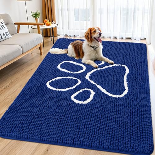Dog Door Mat for Muddy Paws (71"X46" / Navy Blue and White)