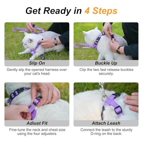 Cat Harness and Leash Set (Purple / S (Chest: 11 - 16"))
