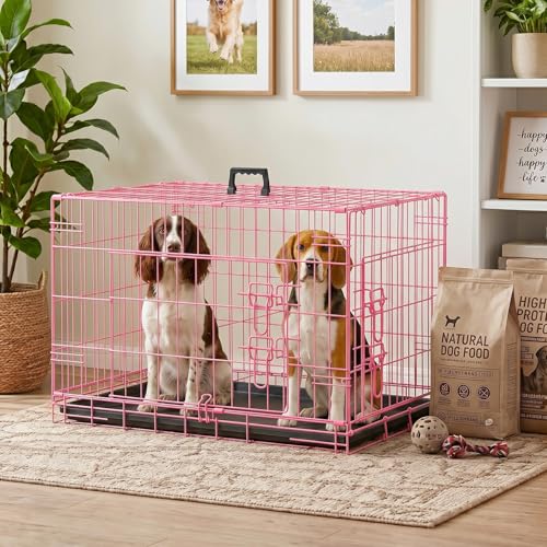 Dog Crate for Medium Dogs 30 Inch Folding Kennel Metal Pet Cage Pink (Pink / 30.0"L x 17.0"W x 19.0"H)
