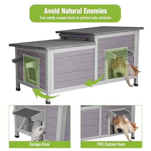 Outdoor Cat House Weatherproof Feral Kitty Shelter for Winter Cat Condo with Large Opening Roof (Classic Styles - 39.1"W)