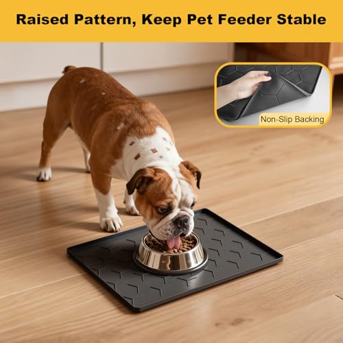 Silicone Dog Cat Food Bowl Mat (S-16''X12'' / Black)