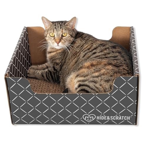 Cardboard Cat Scratcher Box & Bed Dark Grey Diamond Pad (Dark Grey Diamond)