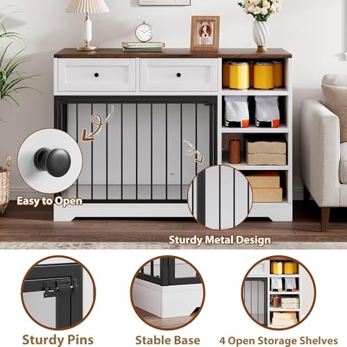 47" Medium Dog Crate Furniture with Storage (White / 47.2"L x 23.6"W x 33.5"H)