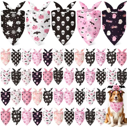 50 Pink Halloween Dog Bandana Bulk for Medium Dog Lover Gift (Halloween Pink / 25.6 x 17.7 x 17.7 Inch)