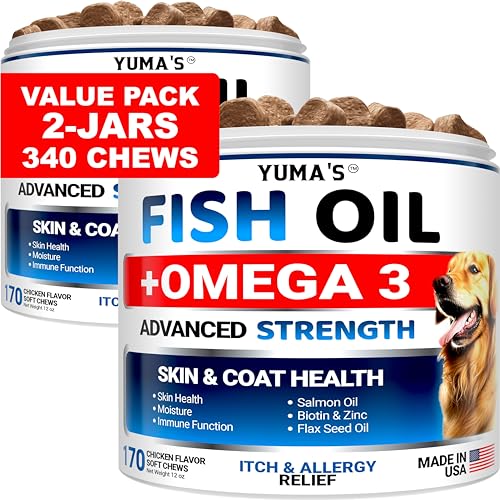 2 Pack) Omega 3 Fish Oil for Dogs - 340 Ct - Dog Skin and Coat Supplement (Skin & Coat / 340 Chews)