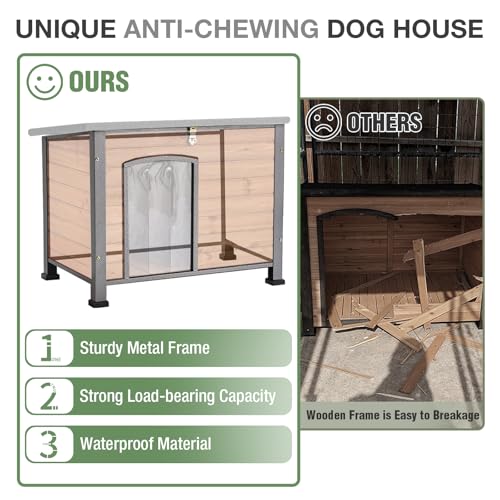 33.5’’ Dog House Outdoor Weatherproof Dog Kennel with Upgraded Thickened Metal Frame (Dog House)
