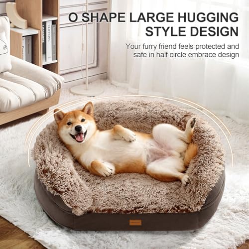 Fluffy Orthopedic Dog Beds for Large & Extra Large Dogs (Brown / 44.0"Lx32.6"Wx7.6"H)