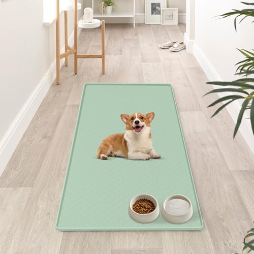 Dog Food Mat 51''x25.6'' Extra Large Dog Mat for Food and Water (51"L x 25.6"W / Green)