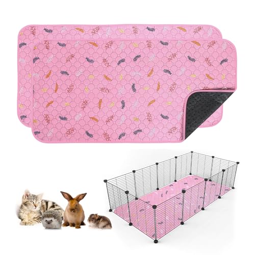 2 Pack Washable Guinea Pig Pee Pads (Leaves - Pink / 24x48 Inch (Pack of 2))