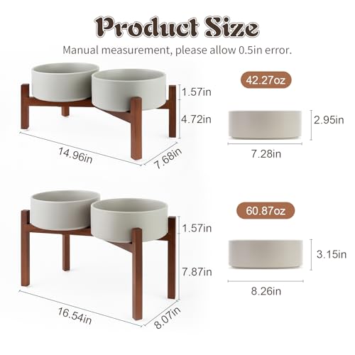 Raised Ceramic Dog Bowls Set with Non (60.87 Oz / Gray)
