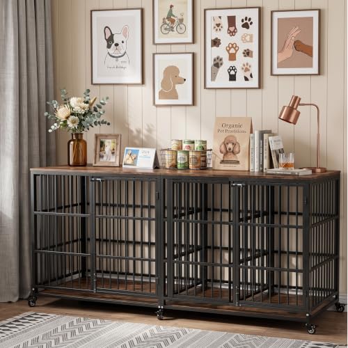 54" Dog Crate Furniture with Casters (Black)