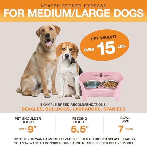 Express Mess Proof Dog Bowls Elevated for Medium to Large Sized Breed (Medium to Large w/ Standard Bowls / Pink)