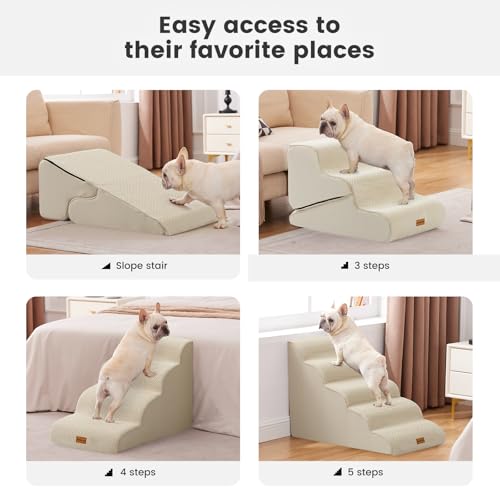 Dog Stairs for Small Dogs 22.8" H (Beige / Curved 15.7"x33"x22.8")