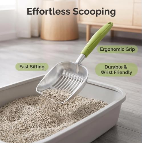 Heavy Duty Cat Litter Scoop with Holder (Green)
