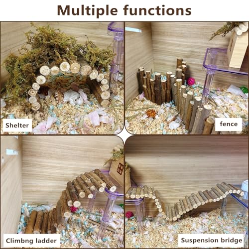 19.7 & 9.8In Wooden Hamster Bridge Fence Rat Climbing Toys for Gerbil Mouse
