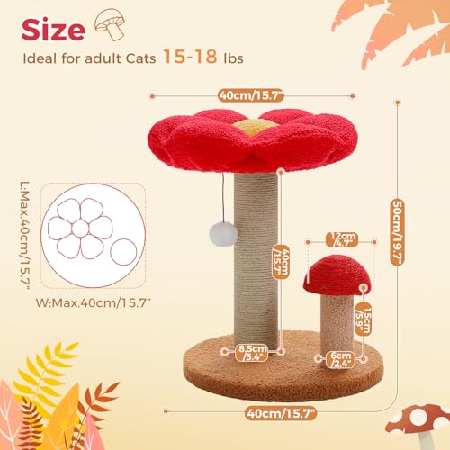 Mushroom Cat Scratcher with Flower Bed (Flower Brown / 19.6")