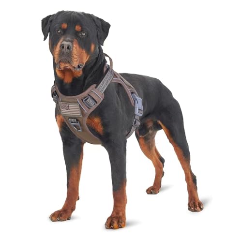 Tactical Dog Harness for Medium Dogs No Pull (Brown / M(Neck:16-20", Chest:17-27"))