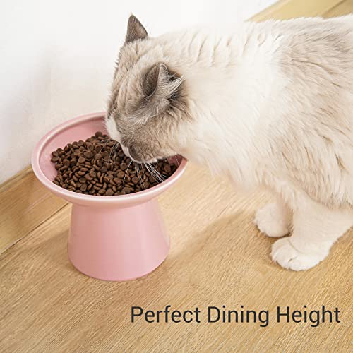 Extra Wide Elevated Ceramic 6.2" Shallow Cat Food Bowl (Pink-Shallow)