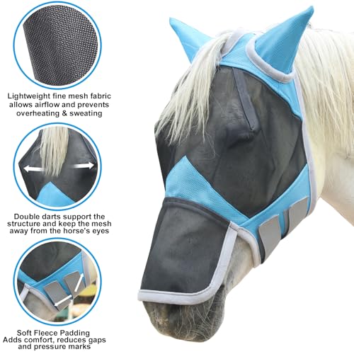 Horse Fly Mask with Ears & Long Nose (Pale Blue / Full)