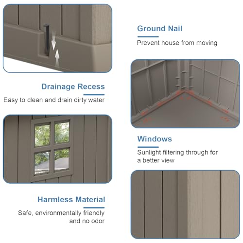 Dog House Indoor Outdoor for Small to Large Sized Dogs 38'' Resin Outdoor Dog House with Ventilation Waterproof Puppy Shelter with Elevated Floor (Grey / 37.8'' * 40.87'' * 38.82'')