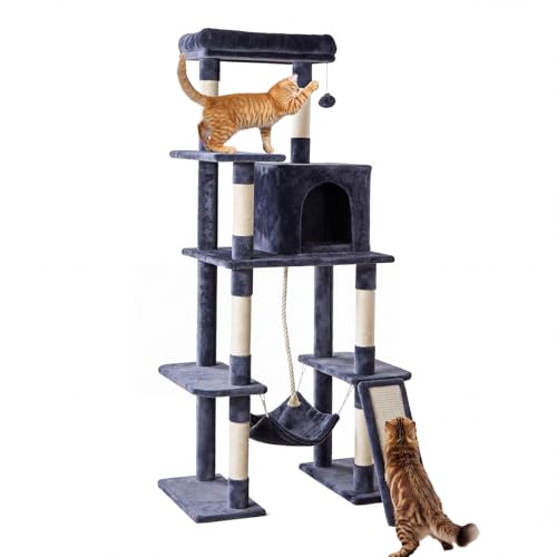63 Inch Cat Tree Tower with Sisal Scratching Post (Dark Grey / 63 Inches)