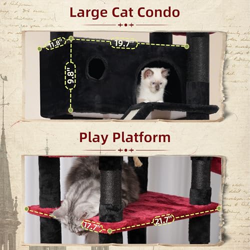 Tall Cat Tree Tower for for Multiple Cats (78.7 inch / Black and red)