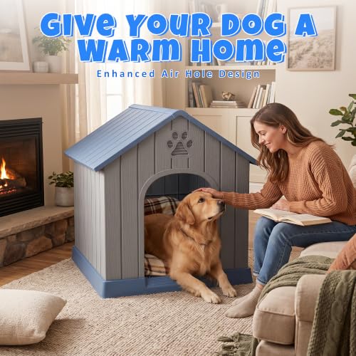 Dog House Resin Indoor Outdoor Large Dogs Shelter (Classic Blue / Large Dog: 38 Inch)