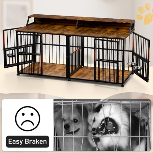 XXL Dog Crate Furniture for 2 Dogs (Rustic Brown & Black / Extra Extra Large Size: 72 x 28.7 x 36.8 inch)