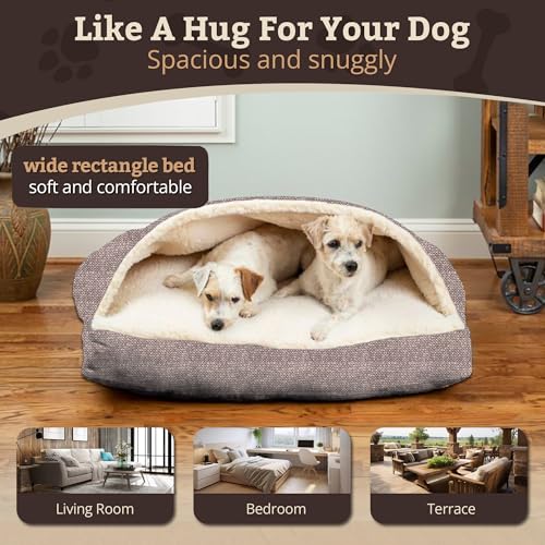 Rectangle Cozy Cave Dog Bed (Merlin Linen / Large)