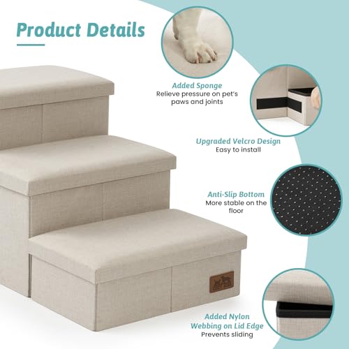 Dog Stairs with Storage (Beige / 32.5x17x17.7 inch)