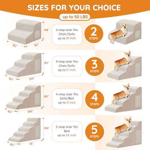Dog Stairs for Small Dogs 11.8" H (Beige / 2-Step 11.8"H)