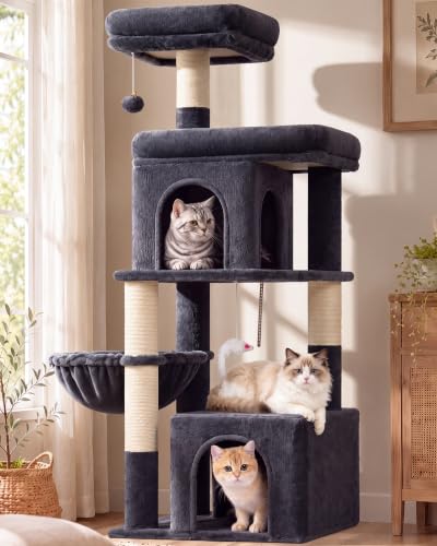 Cat Tree Tower 2 Condo Kitten Scratching Post (Dark Grey / 54 inch)