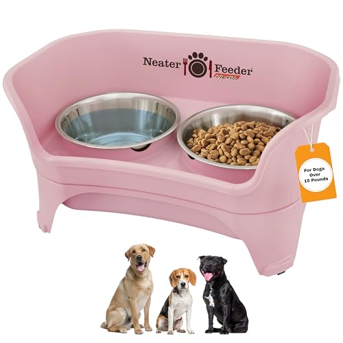 Express Mess Proof Dog Bowls Elevated for Medium to Large Sized Breed (Medium to Large w/ Standard Bowls / Pink)