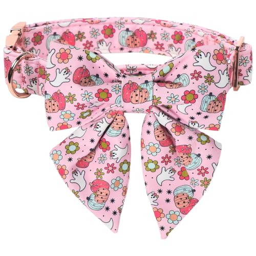 Halloween Dog Collar with Sailor Bow (Flower Ghost(Sailor Bow) / Medium (Pack of 1))