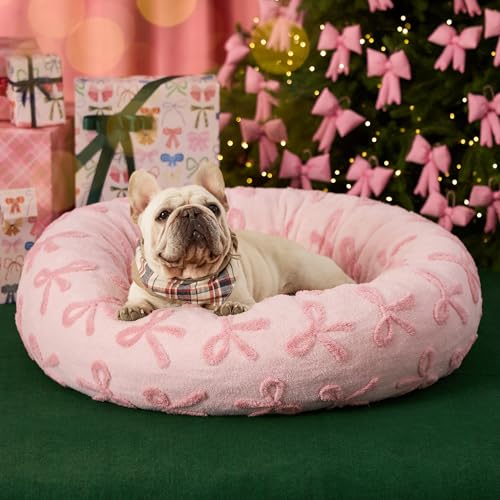 Shown on TV Jacquard Donut Dog Beds Medium (30.0"L x 30.0"W x 8.0"Th / Bow Pink Taffy)